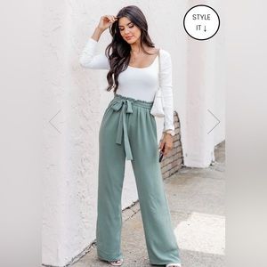 Flowy Sage Green Beach Pants - Pink Lily